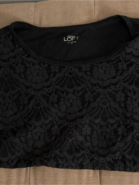 Ann Taylor LOFT Black Lace Overlay Top